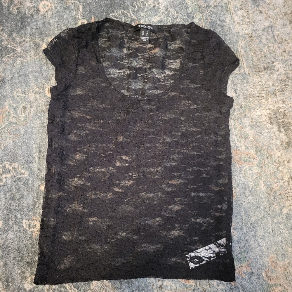 Refuge Black Lace Blouse Size M